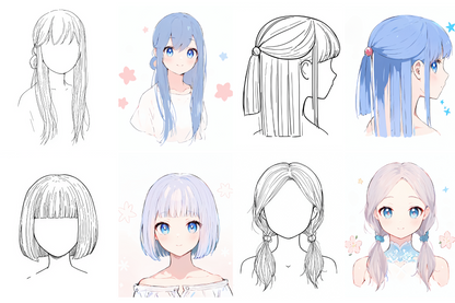 Procreate Stamps: Anime Girl Hair Heaven, 45 Stamps for Color Practice and Quick Art