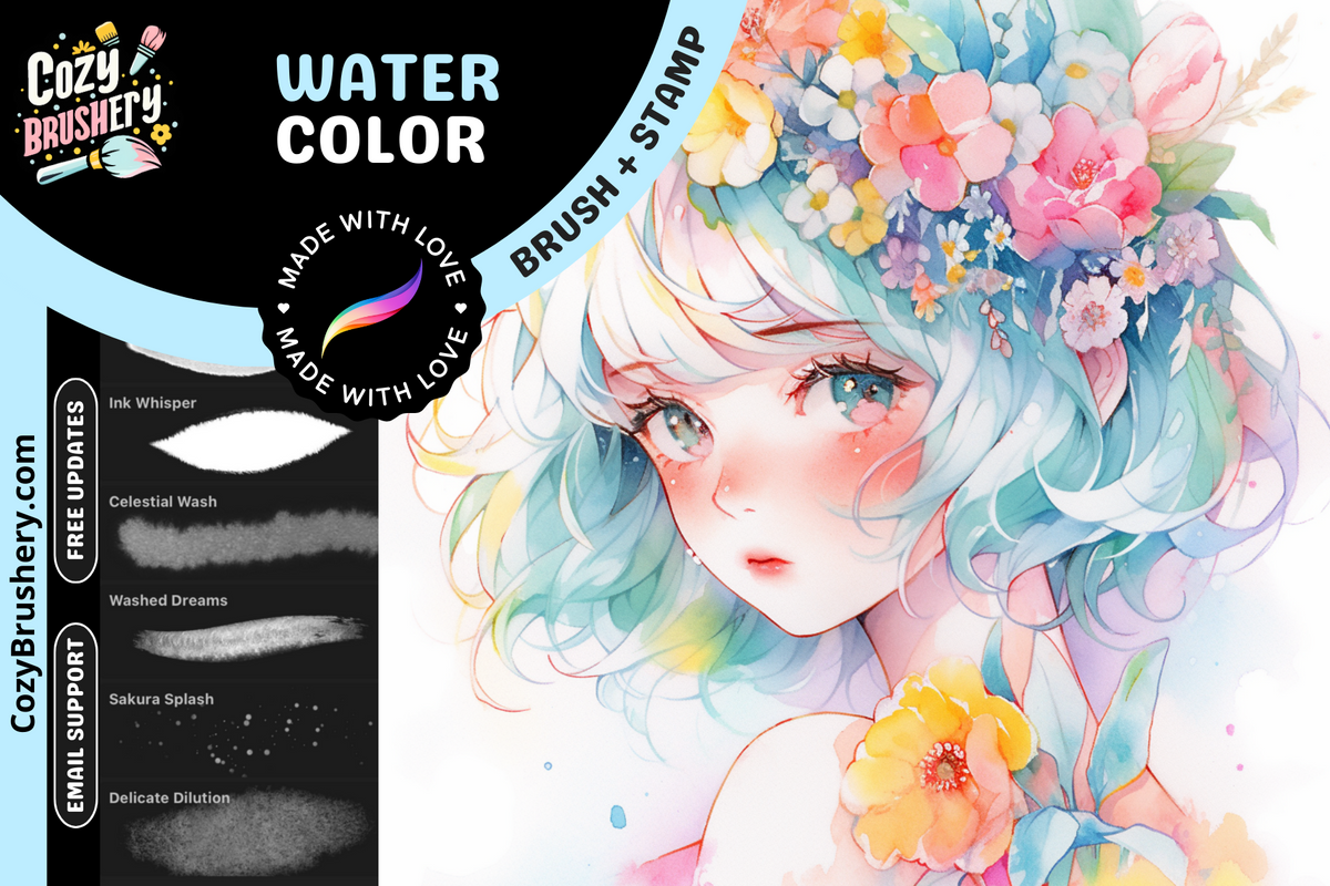 Procreate Anime Watercolor Brushes for Anime, Manga, Cartoon, Portrait, Backgrounds Digital Creator Art Sketching, Illustration Bundle