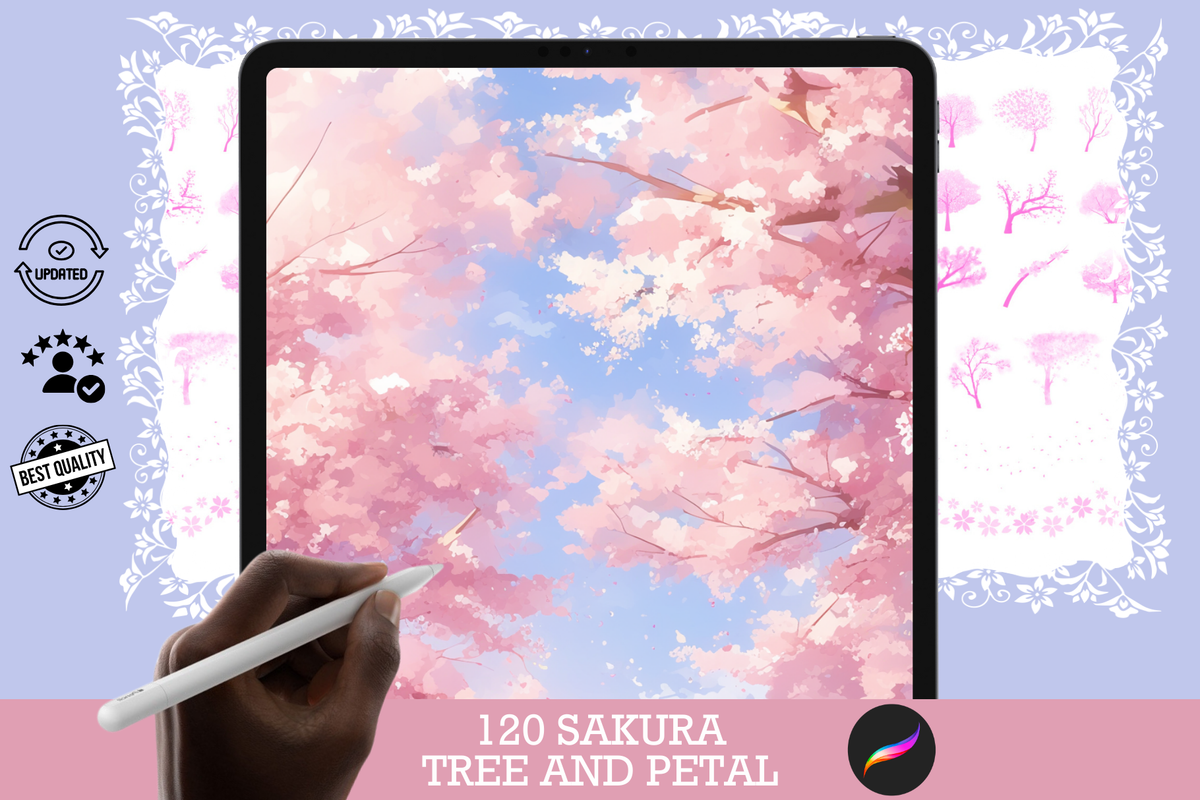 Procreate Brushes: Sakura Bliss, 120 Cherry Blossom Brushes for Nature, Patterns, and Textures