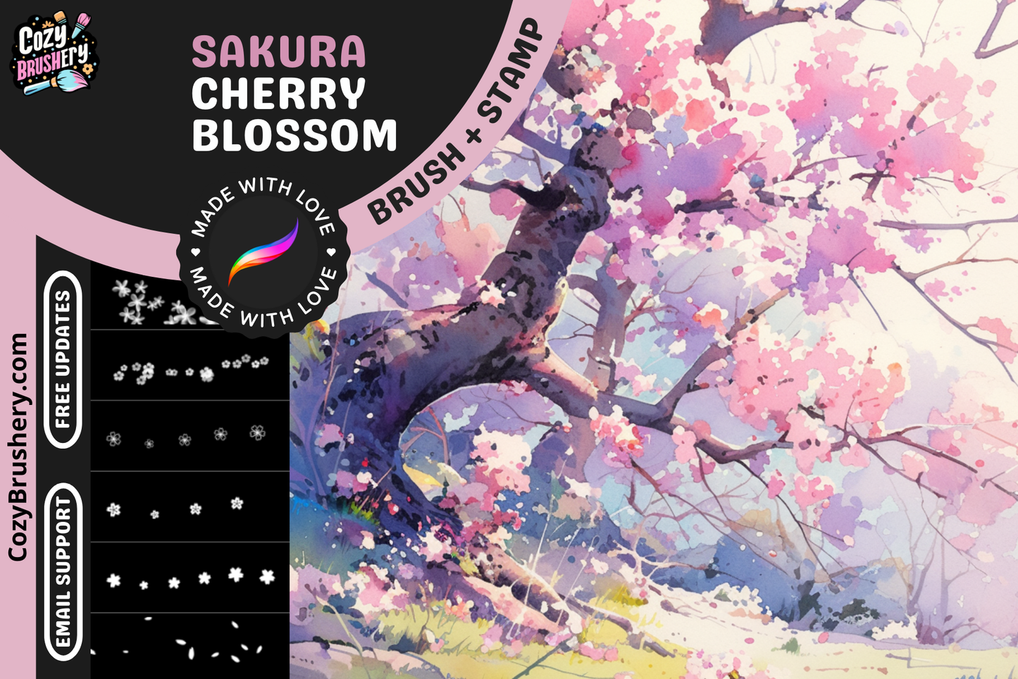 Procreate Brushes: Sakura Cherry Blossom Bliss, 64 Enchanting Petal and Flower Brushes and Stamps for Dreamy Artworks