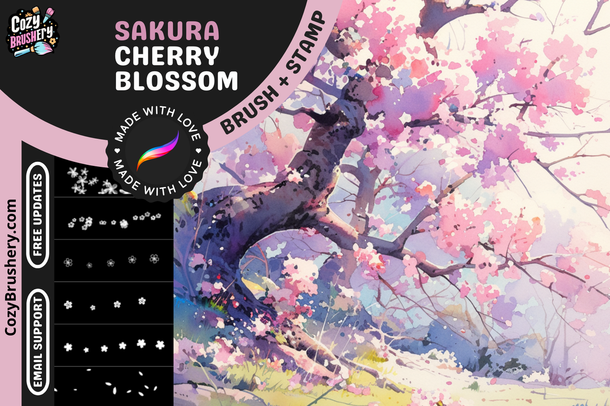 Procreate Brushes: Sakura Cherry Blossom Bliss, 64 Enchanting Petal and Flower Brushes and Stamps for Dreamy Artworks