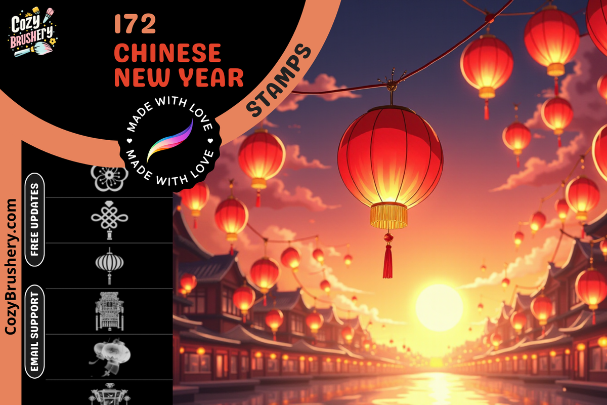 Clipart-Stempel für das chinesische Neujahr und nationale Bilder – 172 Procreate-Stempel für festliche Kunst