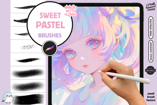 Procreate Brushes: Sweet Pastel Dream Crayons and Pencils, 18 Brushes for Cute Anime, Comics, and Various Styles