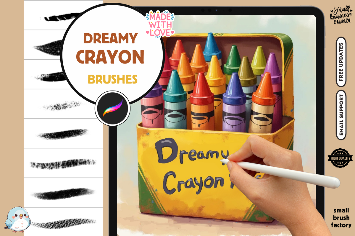 Procreate Brushes: Dreamy Crayon Collection, 20 Essential Brushes for Nature, Portraits, Anime, and Realistic Styles