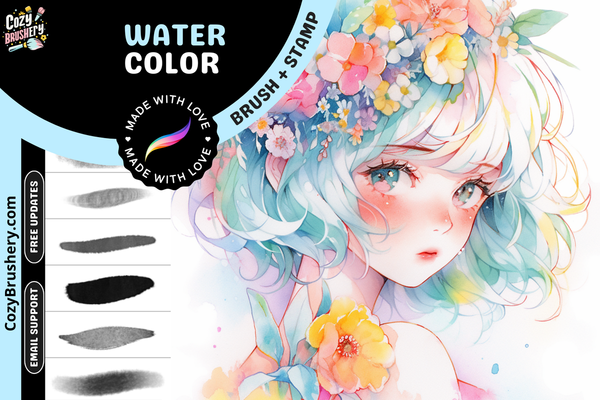 Procreate Anime Watercolor Brushes for Anime, Manga, Cartoon, Portrait, Backgrounds Digital Creator Art Sketching, Illustration Bundle