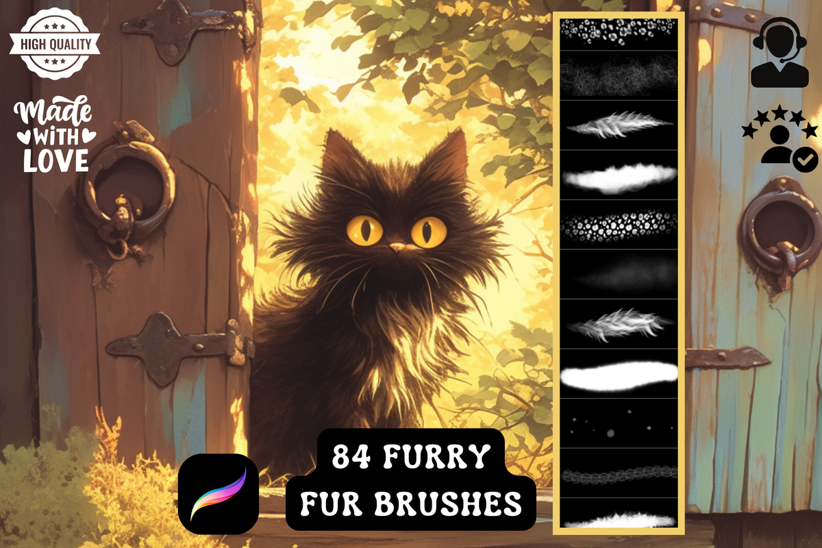 Procreate Brushes: Fur Fantasy Collection, 84 Realistic Fur Brushes for Animals and Furry Anime Characters