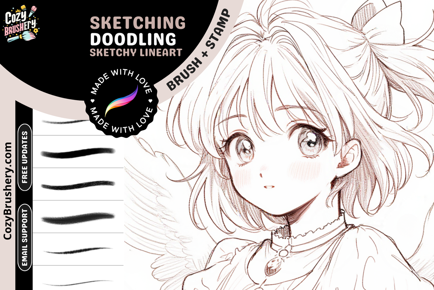 Cozy Sketch Master, Ultimate Anime and Manga Sketching and Doodling Procreate Brush Set - 18 Diverse Brushes for Comics and Doodling