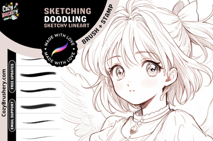 Cosy Sketch Master, ultimatives Anime- und Manga-Skizzen-Procreate-Pinselset – 18 verschiedene Pinsel für Comics und Kritzeleien