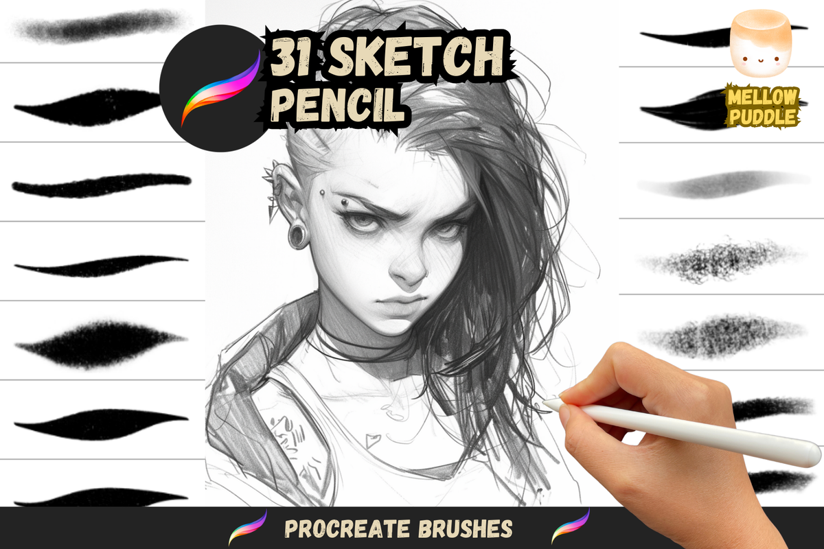 Procreate Brushes: Sketch & Doodle, 40 Pencil Brushes for Anime, Manga, Comic, and All Art Styles