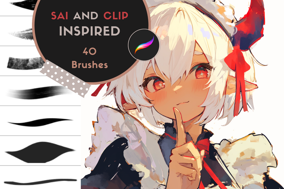 Procreate Brushes: SAI & CLIP Studio Inspired Set, 40 Brushes for Anime, Cartoon, Cute, and Realistic Styles, Perfect for Procreate