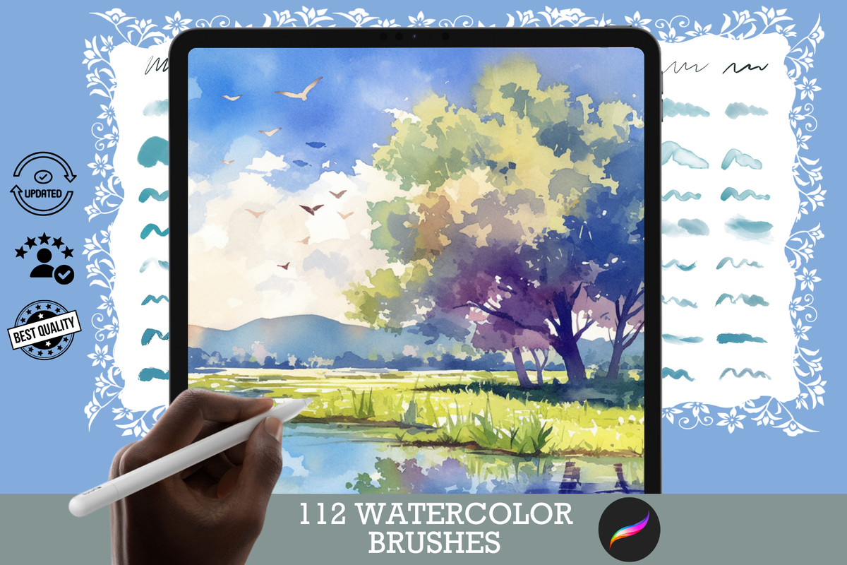 Procreate Brushes: Watercolor Wonder, 112 Realistic Watercolor Brushes for Perfect Nature Art