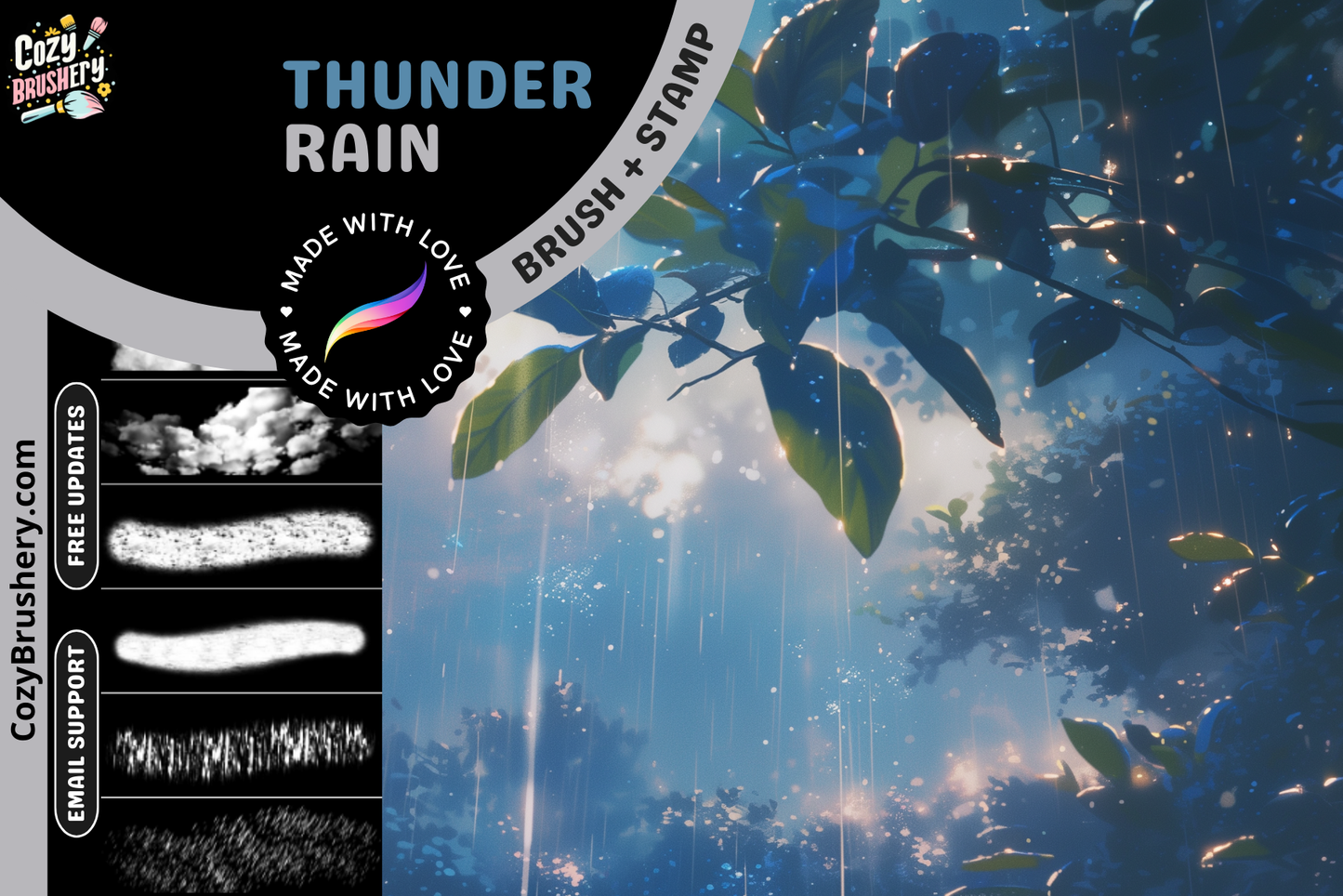 Thunderstorm Symphony: Ultimate Rain & Thunder Procreate Brush Set, Window and Ground Effects