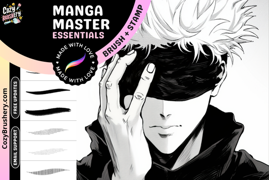 Procreate Manga Master Brush Set: 400+ Essential Manga Brushes, Halftones and Extra Brushes, Frames, Sparkles, Smoke, Speech Bubbles