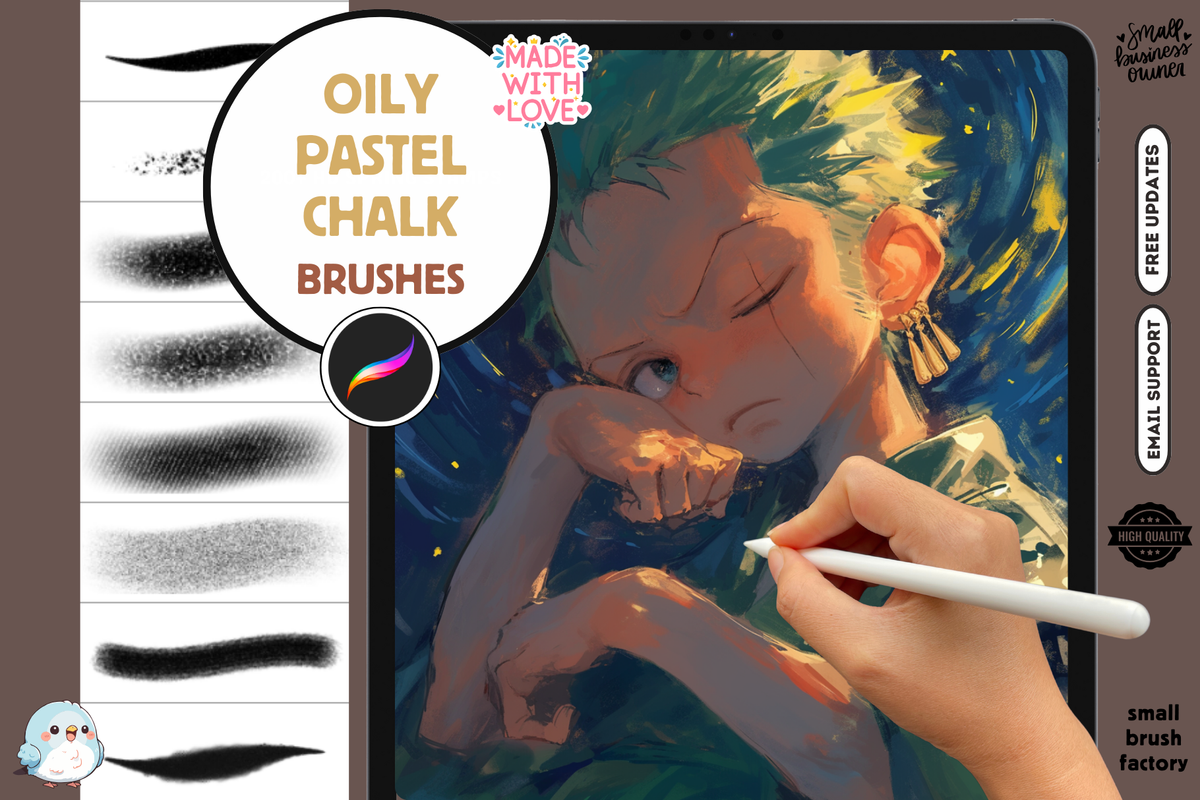 Procreate Brushes: Oily Pastel Chalk Mastery, 17 Brushes for Realistic Traditional Strokes, Impressionism, Grunge