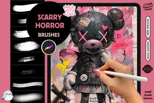 Procreate Brushes: Grunge Horror Arsenal, 49 Brushes with Smoke, Blood, Glow, and Scary Effects