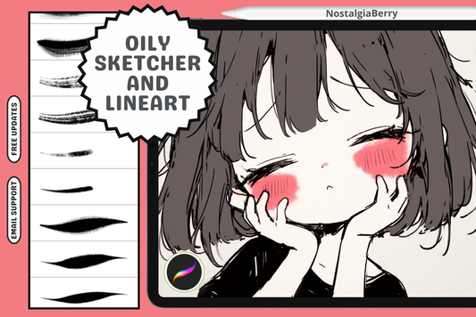 Procreate Brushes: Sketchy Oily Lineart Collection, 40 Brushes for Anime, Manga, and Expressive Inking