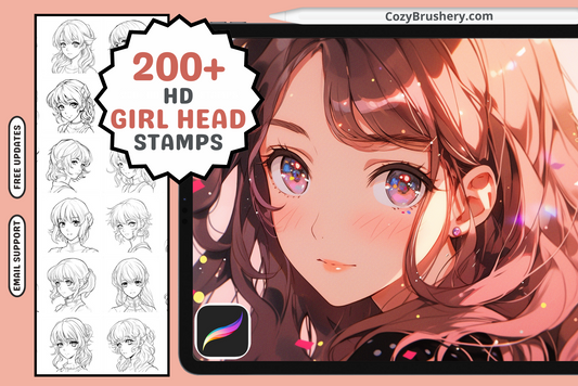 200+ Anime Girl Head Stamps for Procreate, Super Clean Lineart, Diverse Hairstyles & Expressions, Instant Digital Download