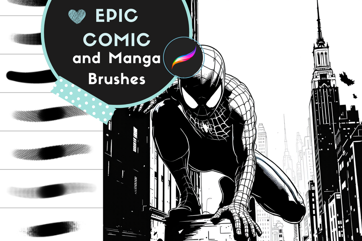 Procreate Brushes: Comic Creator, Brushes for Inking, Sketching, Halftones, Hatching, and Comic Effects