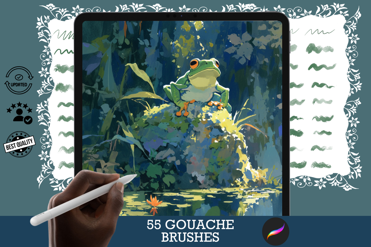 Procreate Brushes: Nature's Gouache, 55 Realistic Gouache Brushes for Nature Illustrations