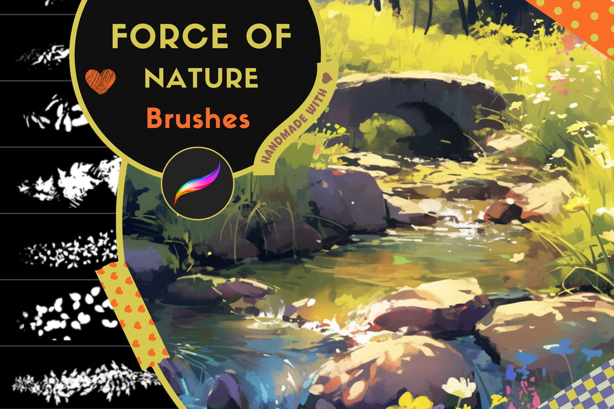 Procreate Brushes: Nature Masterpiece, 120 Premium Brushes for Foliage, Grass, Flowers, fire, snow, rain, Clouds, anime and realistical