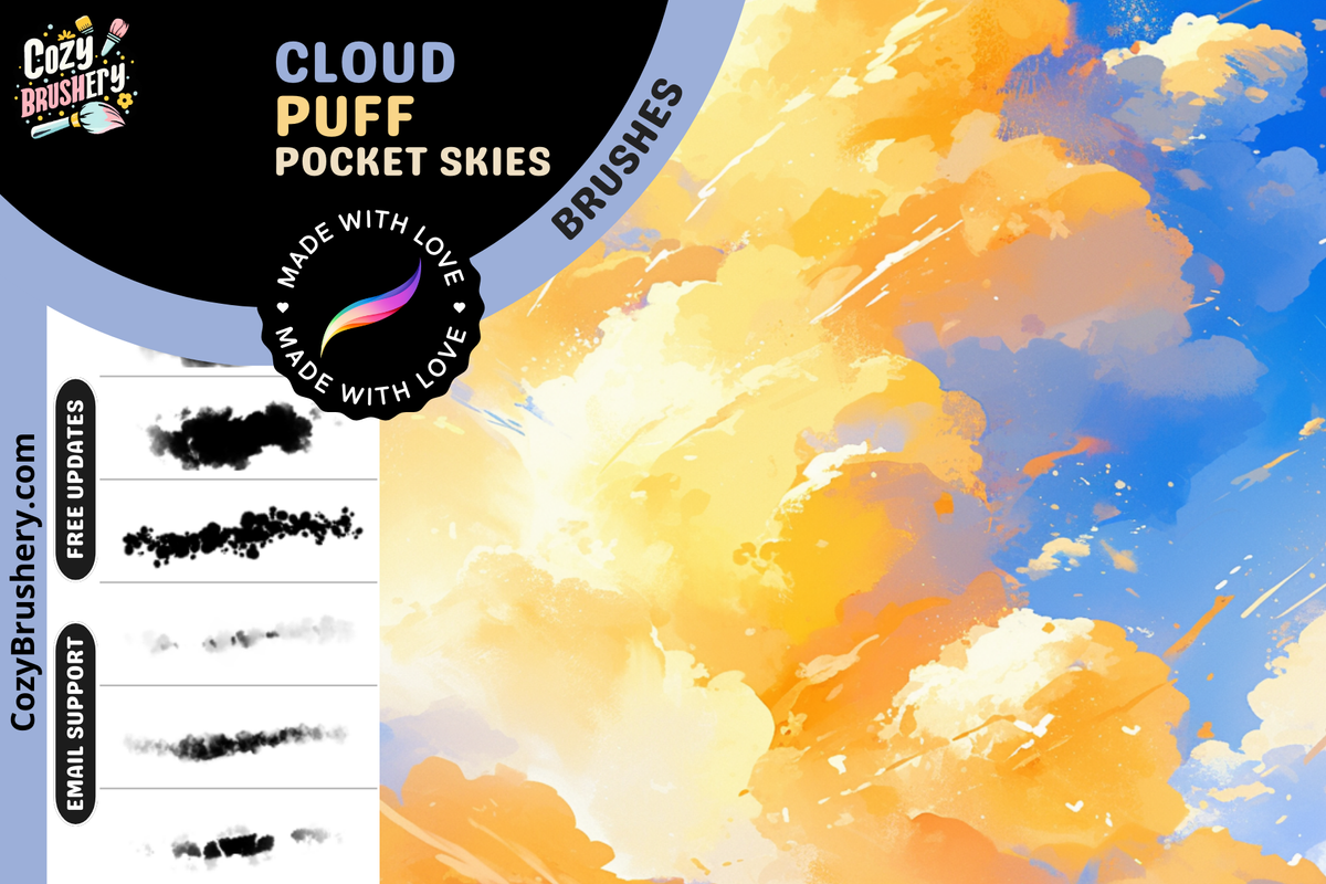 Procreate Brushes: Cloud Puff Pocket Skies, 9 Brushes for Soft, Bold, and Dreamy Sky Textures