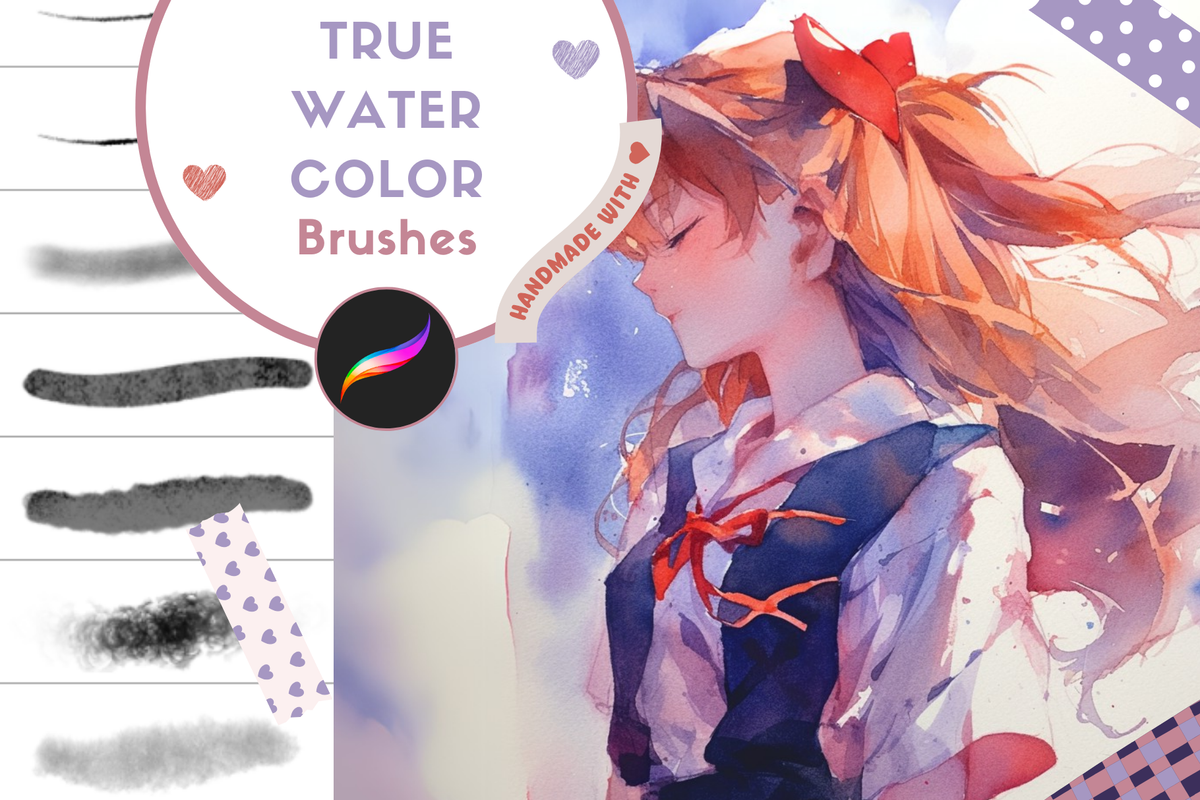 Procreate Brushes: Watercolor Wonder Pack, 79 Realistic Brushes for Anime and Illustrations, Natural Textures, Blending, and Dynamic Strokes