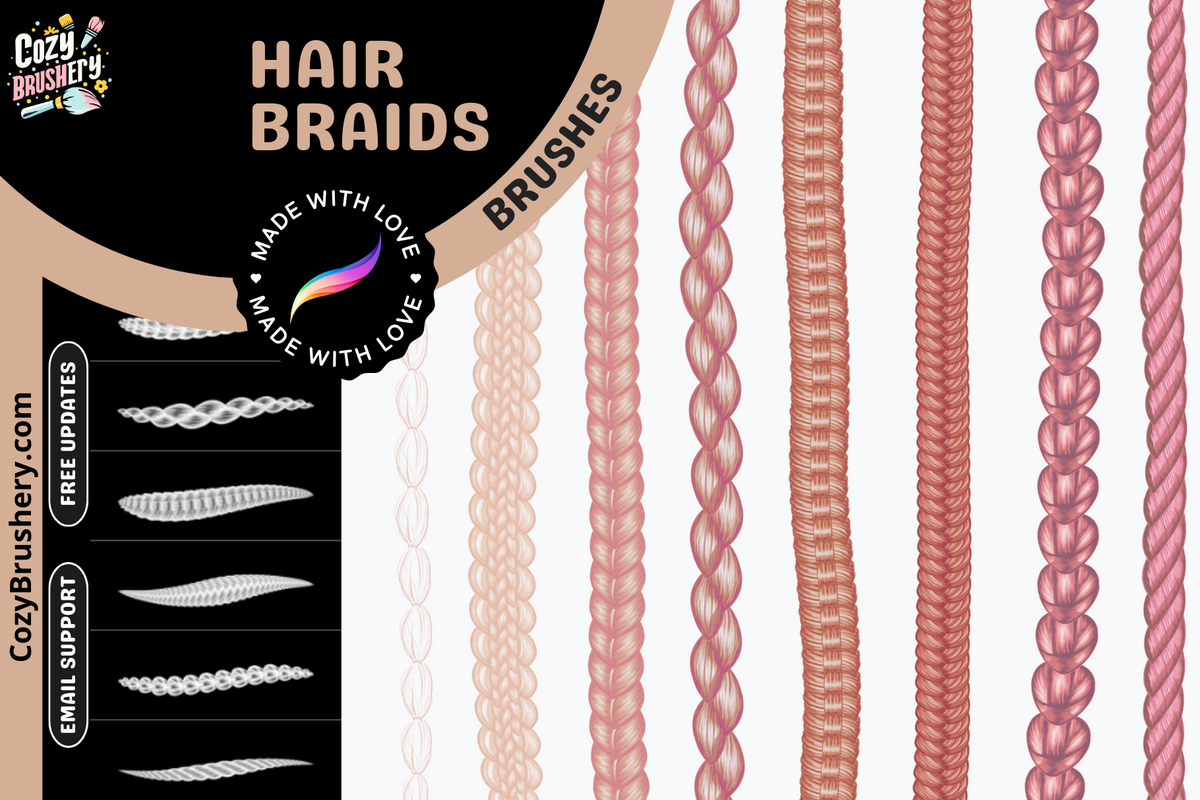 Hair Braids Procreate Brush Pack: 30 Fun Braids for Any Style and Creative Hair Art