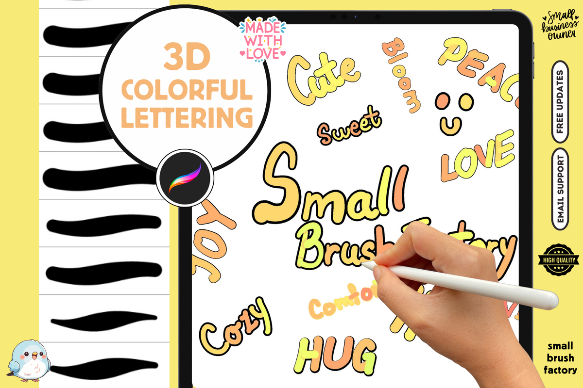 Procreate Brushes: 3D Outline Colorful Lettering Fun Pack, 23 Brushes for Doodles, Fun Art, and Unique Designs