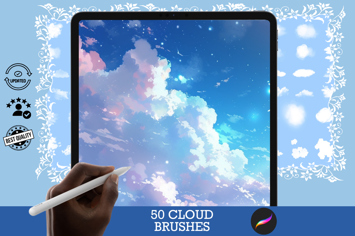 Procreate Brushes: Cloud Creativity Kit, 50 Brushes for Realistic and Fantasy Cloud Art, Textures, and Effects