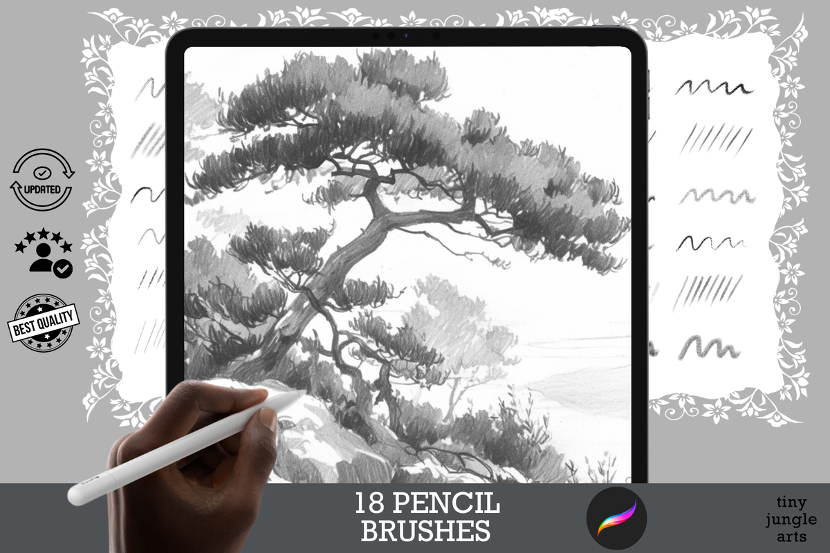 Procreate Brushes: Natural Sketch, 18 Realistic Pencil Brushes for Sketching Nature Art