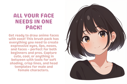 170 Procreate Anime Eyes, Nose, Mouth, Lips, Face, Head Stamps - Essential Pack for beginners and intermediate artists