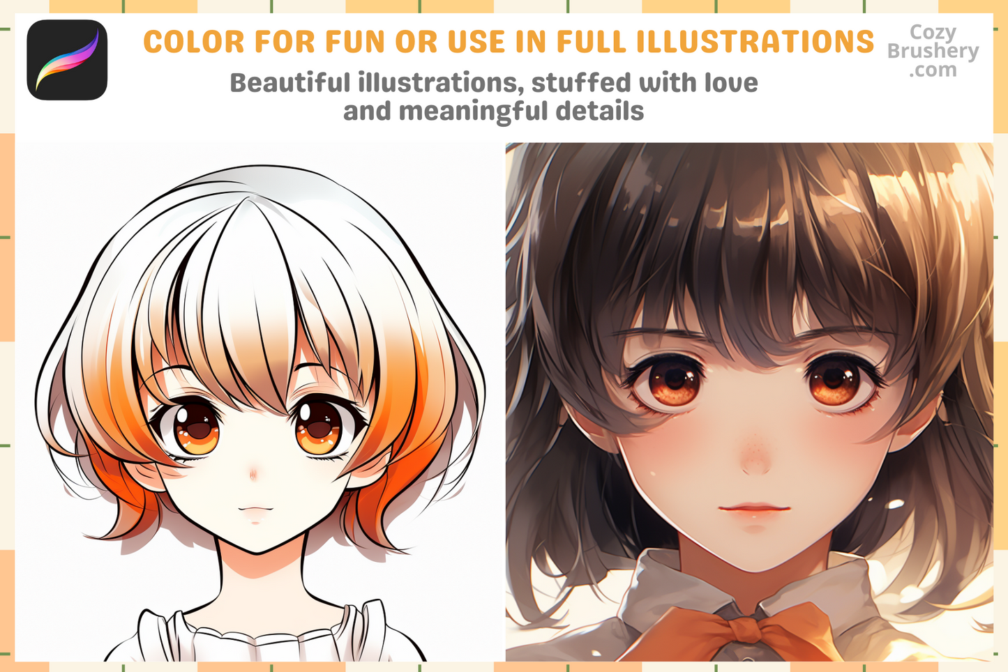 200+ Anime Girl Head Stamps for Procreate, Super Clean Lineart, Diverse Hairstyles & Expressions, Instant Digital Download