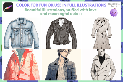 Procreate Ultimate Jacket Stamp Collection: High-Quality Stamps for Fashion Illustration - Bomber, Denim, Leather, Coat, Puffer and More