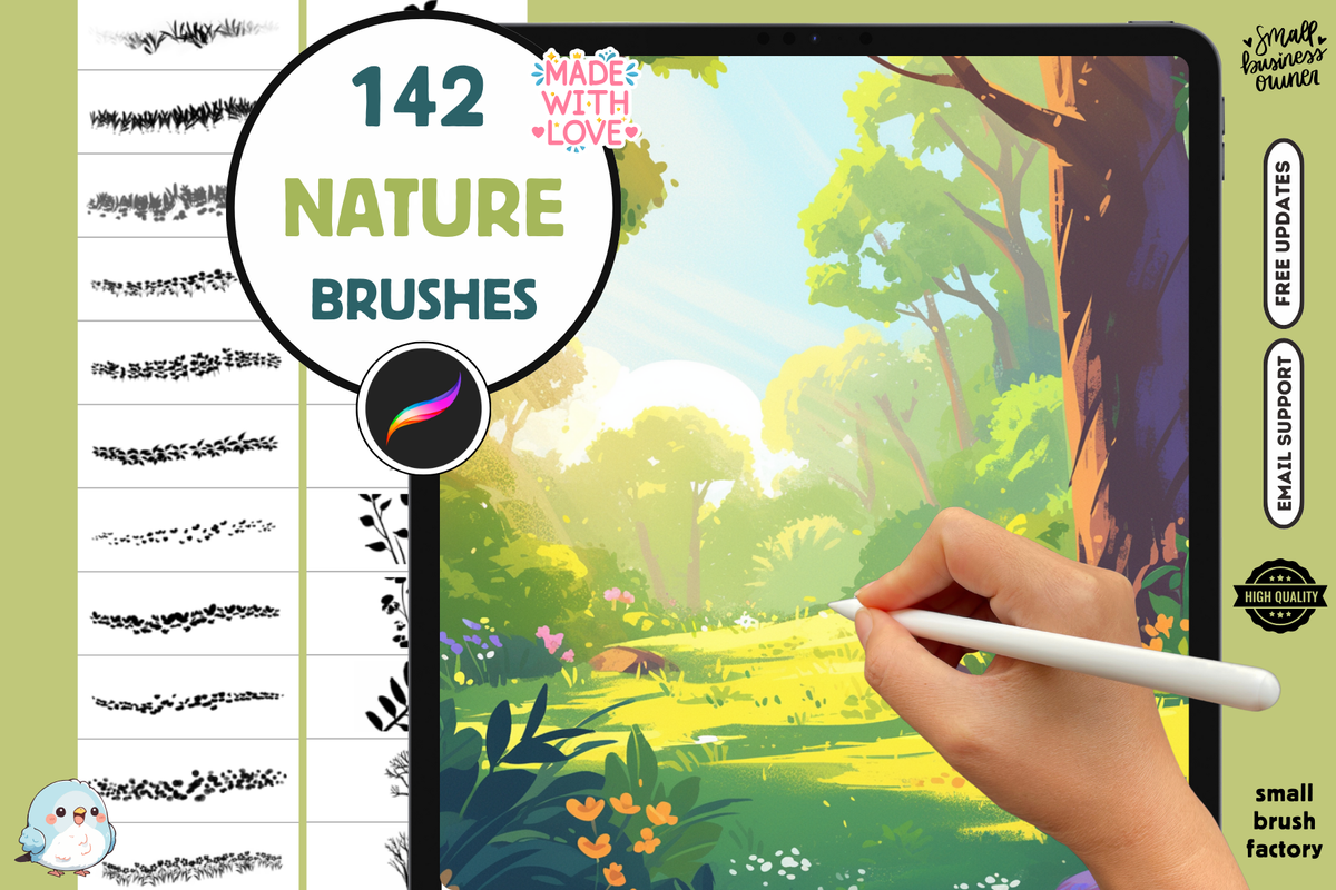 Procreate Brushes: Nature's Masterpiece, 142 Brushes for Grass, Clouds, Flowers, Foliage, and More, Perfect for Anime, Ghibli