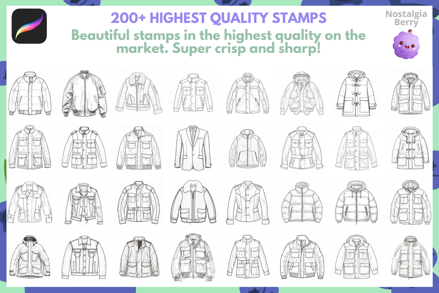 Procreate Ultimate Jacket Stamp Collection: High-Quality Stamps for Fashion Illustration - Bomber, Denim, Leather, Coat, Puffer and More