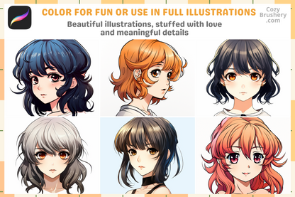 200+ Anime Girl Head Stamps for Procreate, Super Clean Lineart, Diverse Hairstyles & Expressions, Instant Digital Download