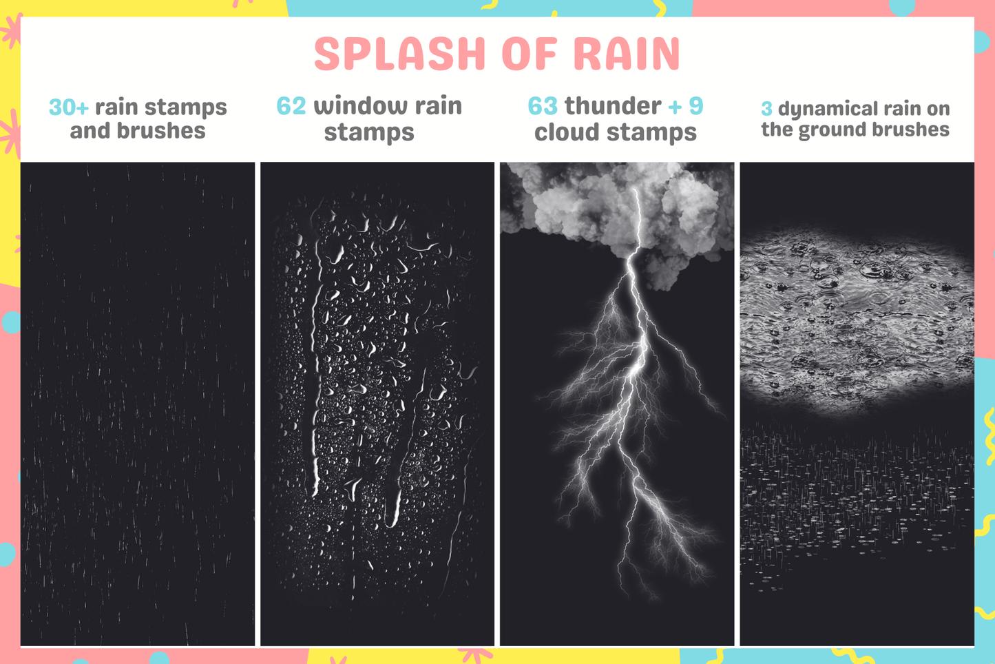 Thunderstorm Symphony: Ultimate Rain & Thunder Procreate Brush Set, Window and Ground Effects