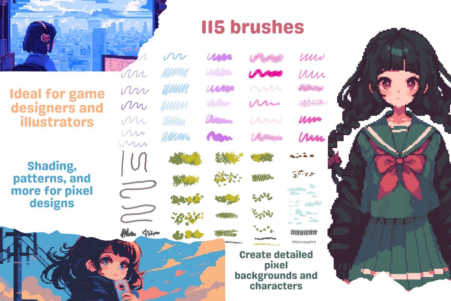 100 Procreate Pixel Brushes – Perfect for Drawing, Shading, Backgrounds, Characters & Patterns