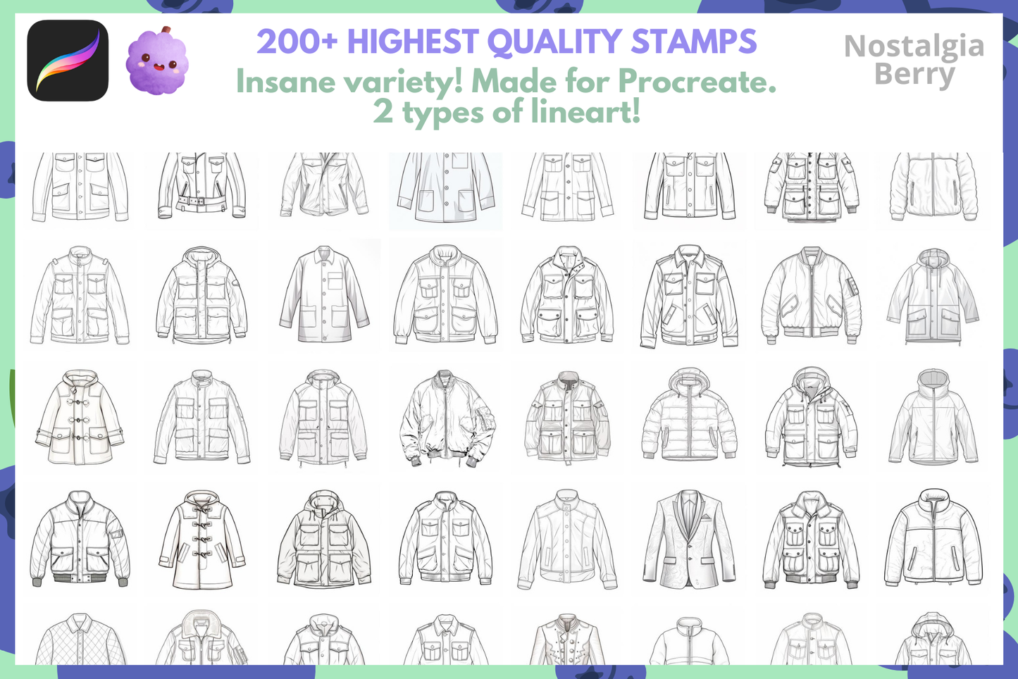 Procreate Ultimate Jacket Stamp Collection: High-Quality Stamps for Fashion Illustration - Bomber, Denim, Leather, Coat, Puffer and More