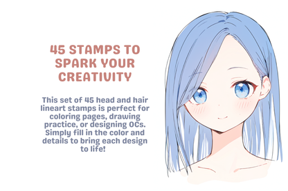 Procreate Stamps: Anime Girl Hair Heaven, 45 Stamps for Color Practice and Quick Art