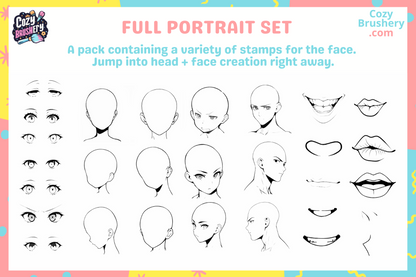 170 Procreate Anime Eyes, Nose, Mouth, Lips, Face, Head Stamps - Essential Pack for beginners and intermediate artists