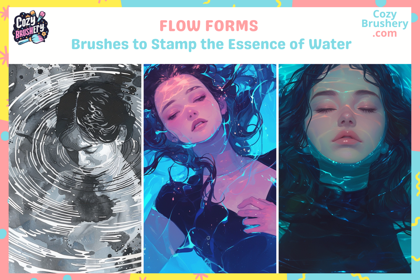 Procreate Water Brushes and Stamps: Water Ripple Brushes for Serene Scenes and Reflections, for anime, manga and realistic style