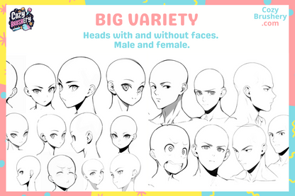 170 Procreate Anime Eyes, Nose, Mouth, Lips, Face, Head Stamps - Essential Pack for beginners and intermediate artists