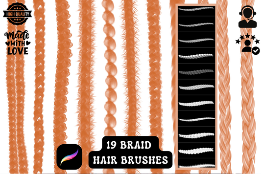 Procreate Brushes: Braid Beauties Set, 19 Realistic Textured Hair Brushes for Procreate