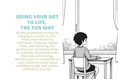 Procreate Manga Brushes Pack – 87 Brushes for Lineart, Shading, Foliage, Speed Lines, and Halftones - Cozy Brushery