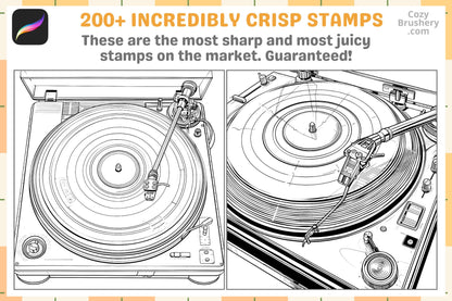 Procreate Stamps Vinyl Retro Pack 200 Vintage Record Stamps - Cozy Brushery