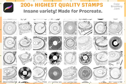 Procreate Stamps Vinyl Retro Pack 200 Vintage Record Stamps - Cozy Brushery