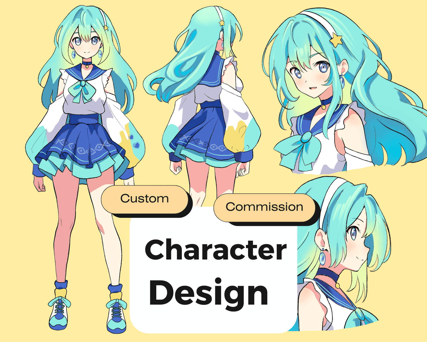 Cute Anime Character Design vTuber Commission - Pngtuber Streamer 2D Illustration - Cozy Brushery