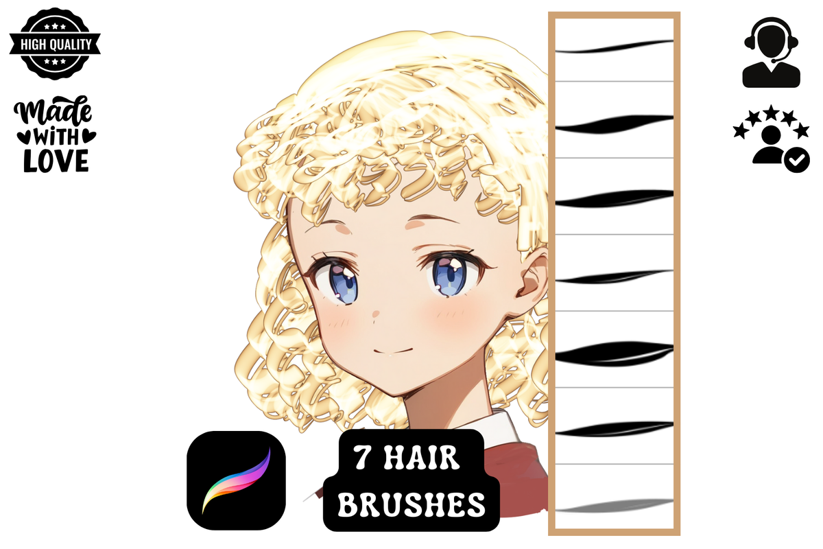 Procreate Brushes: Ultimate Hair Outline Set, 7 Brushes for Anime, Manga, and Other Styles