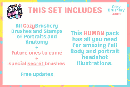 Procreate Human Body Bundle: Brushes and Stamps for Full Body and Portrait Illustrations - Eyes, Mouths, Lips, Freckles, Hair, Anatomy